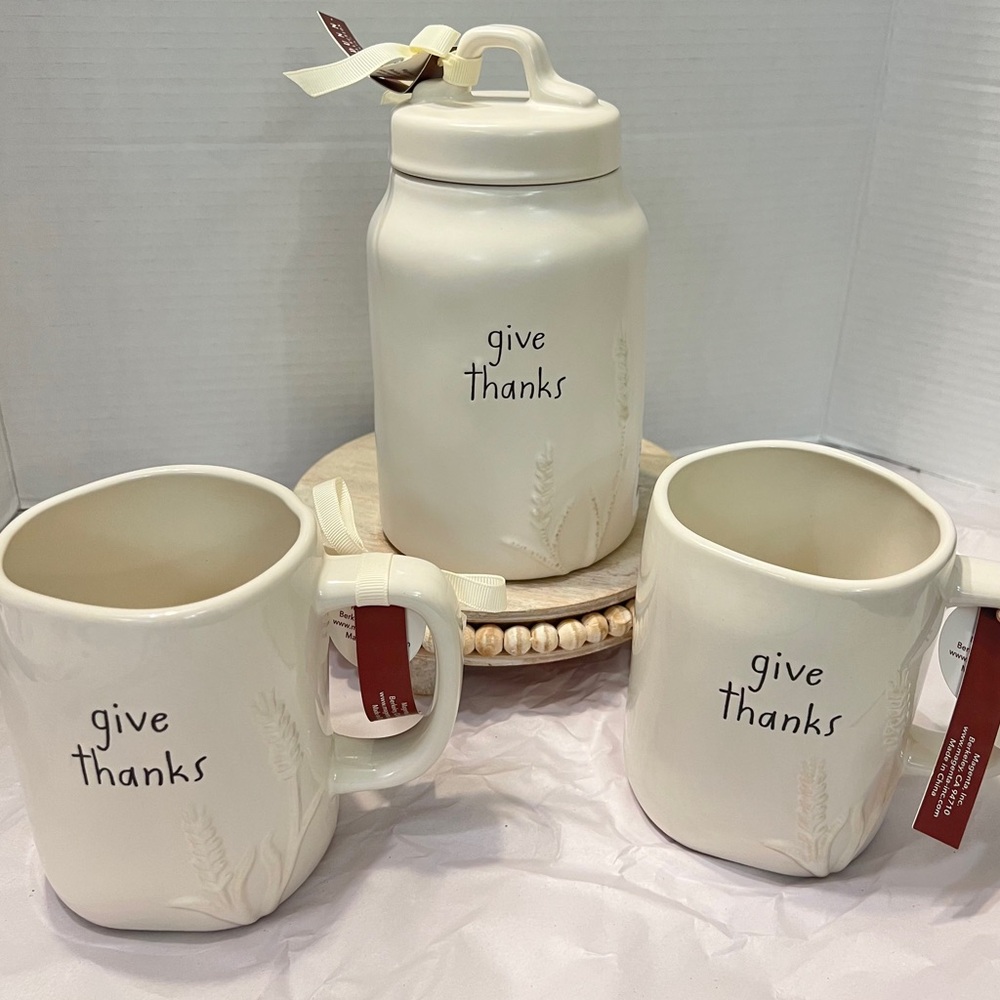 Rae Dunn Give thanks canister and mug